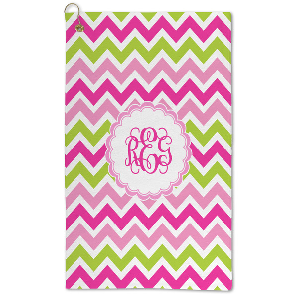 Custom Pink & Green Chevron Microfiber Golf Towel (Personalized)
