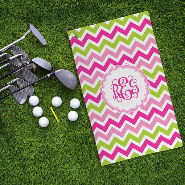 Pink & Green Chevron Microfiber Golf Towels - LIFESTYLE