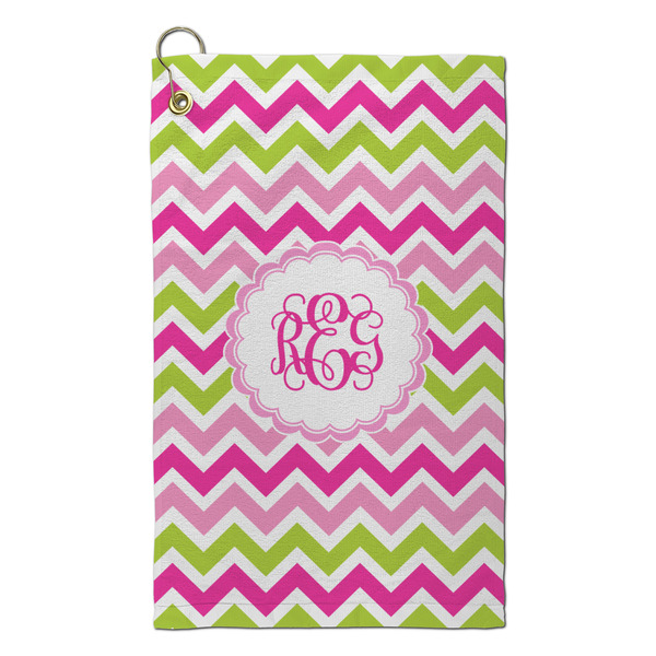 Custom Pink & Green Chevron Microfiber Golf Towel - Small (Personalized)