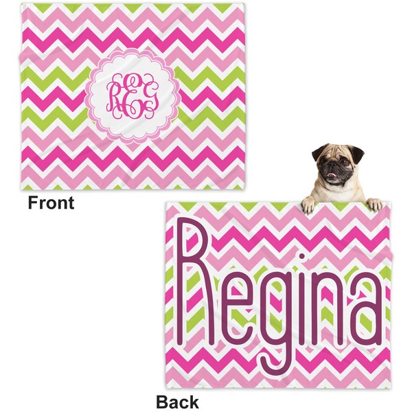 Pink & Green Chevron Microfleece Dog Blanket - Large- Front & Back