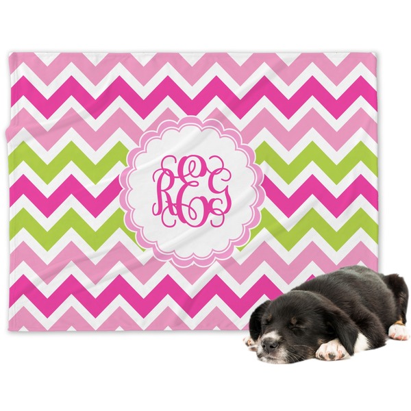 Custom Pink & Green Chevron Dog Blanket (Personalized)