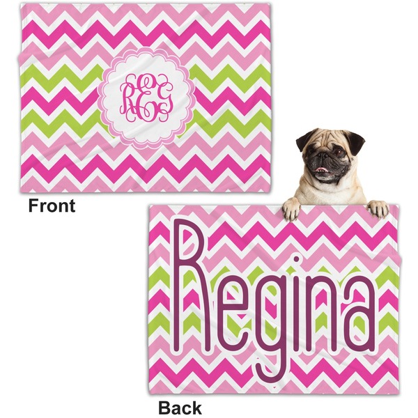 Pink & Green Chevron Microfleece Dog Blanket - Regular - Front & Back