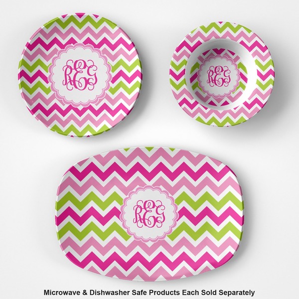 Pink & Green Chevron Microwave & Dishwasher Safe CP Plastic Dishware - Group