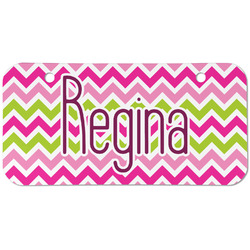 Pink & Green Chevron Mini/Bicycle License Plate (2 Holes) (Personalized)