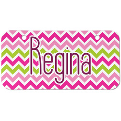 Pink & Green Chevron Mini/Bicycle License Plate (2 Holes) (Personalized)