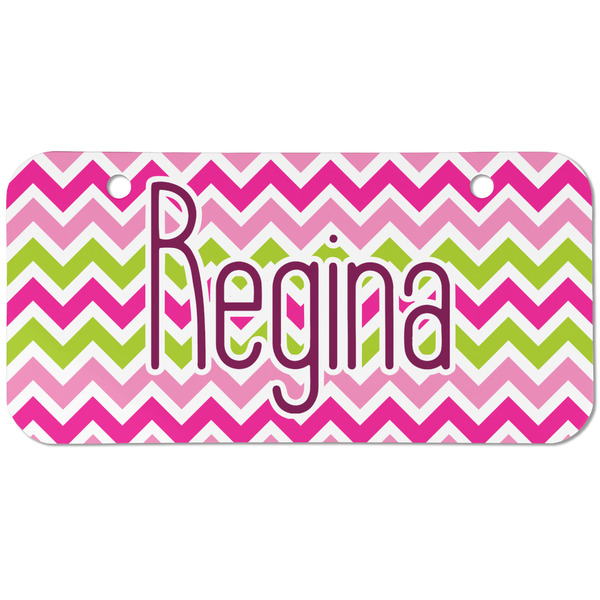 Custom Pink & Green Chevron Mini/Bicycle License Plate (2 Holes) (Personalized)
