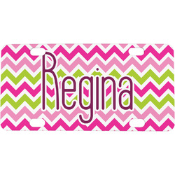 Pink & Green Chevron Mini / Bicycle License Plate (4 Holes) (Personalized)