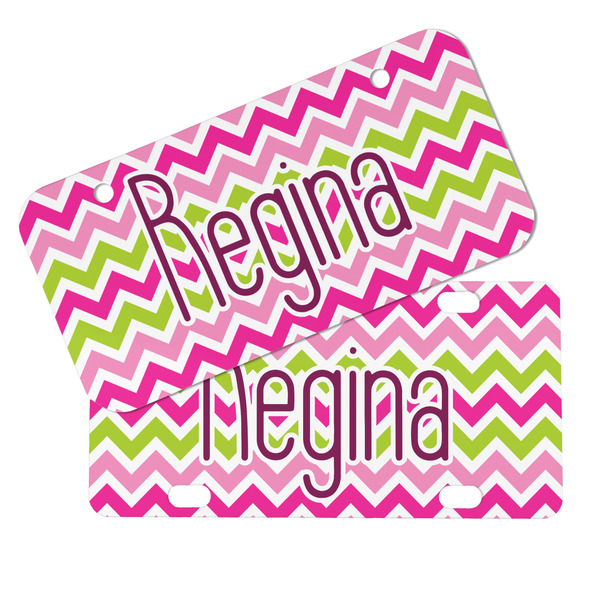 Pink & Green Chevron Mini License Plates - MAIN (4 and 2 Holes)