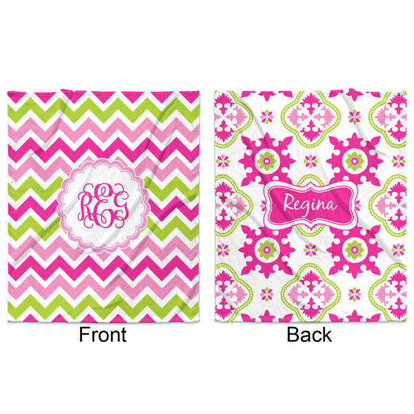 Pink & Green Chevron Minky Blanket - 50"x60" - Double Sided - Front & Back