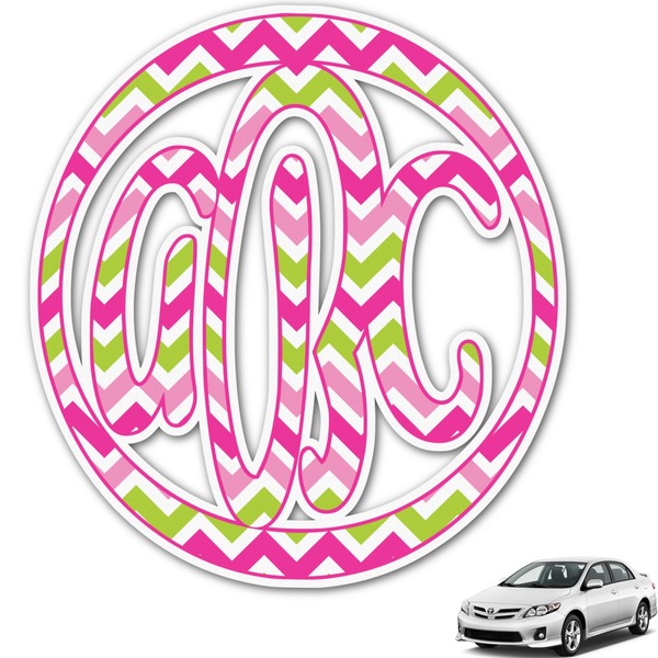 Custom Pink & Green Chevron Monogram Car Decal (Personalized)