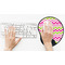 Pink & Green Chevron Mouse Pad with Wrist Rest - LIFESYTLE 2 (in use)