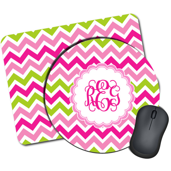 Custom Pink & Green Chevron Mouse Pad (Personalized)