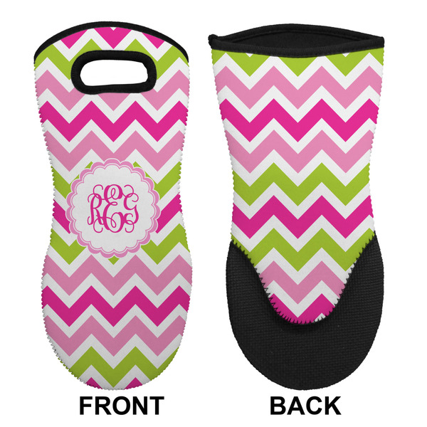 Pink & Green Chevron Neoprene Oven Mitt (Front & Back)