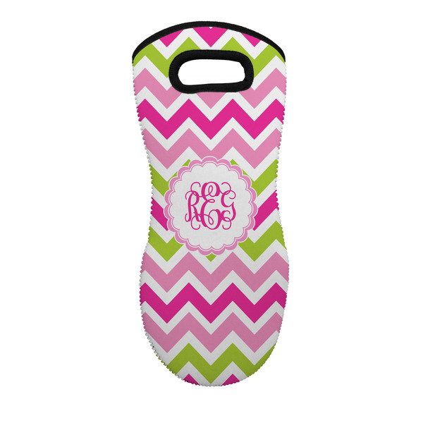 Custom Pink & Green Chevron Neoprene Oven Mitt - Single w/ Monogram