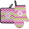 Pink & Green Chevron Right Oven Mitt & Pot Holder Set w/ Monogram