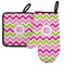Pink & Green Chevron Left Oven Mitt & Pot Holder Set w/ Monogram
