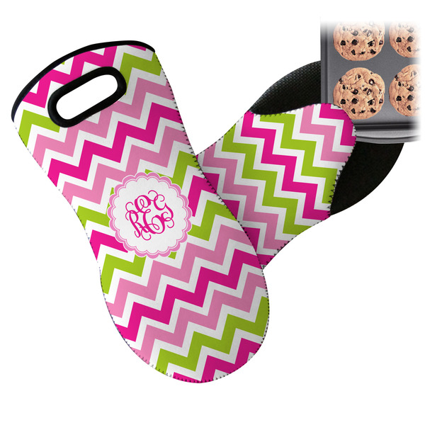 Pink & Green Chevron Neoprene Oven Mitt