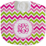 Pink & Green Chevron Velour Baby Bib w/ Monogram