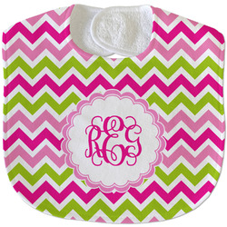 Pink & Green Chevron Velour Baby Bib w/ Monogram