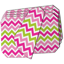 Pink & Green Chevron Dining Table Mat - Octagon - Set of 4 (Double-SIded) w/ Monogram