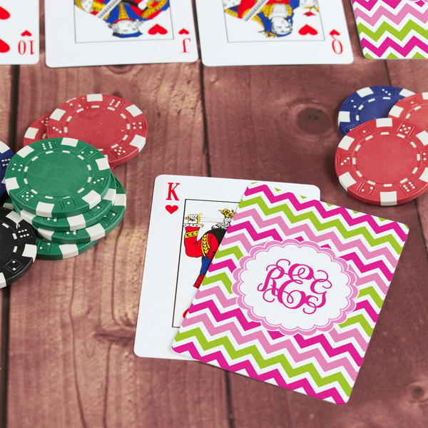 Pink & Green Chevron On Table with Poker Chips