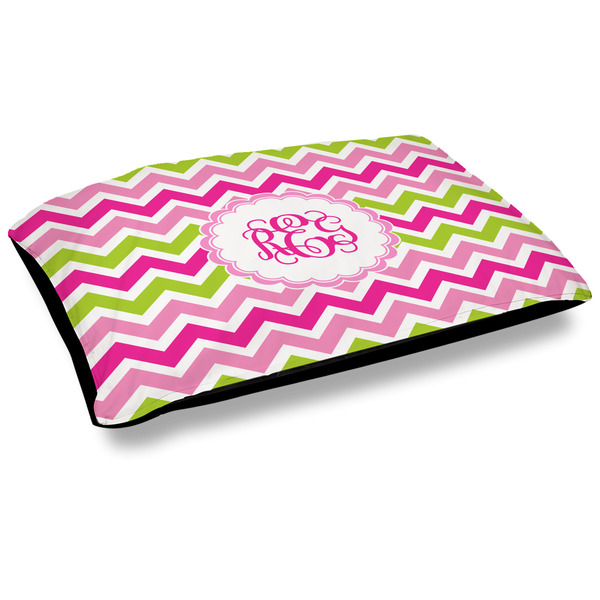 Custom Pink & Green Chevron Outdoor Dog Bed - Large (Personalized)