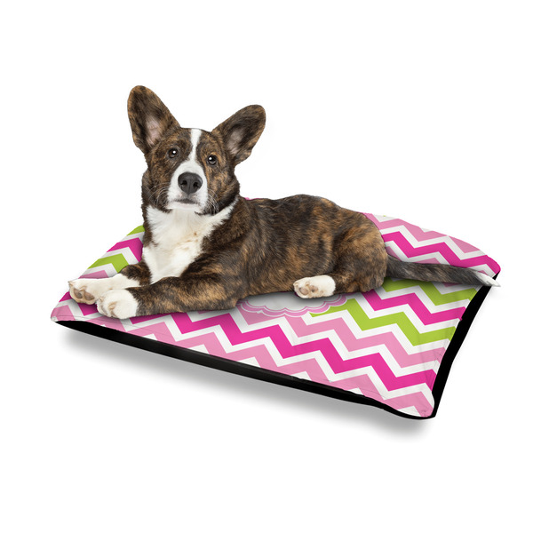 Pink & Green Chevron Outdoor Dog Beds - Medium - IN CONTEXT