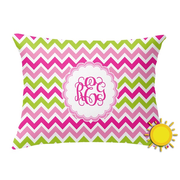 Custom Pink & Green Chevron Outdoor Throw Pillow (Rectangular) (Personalized)