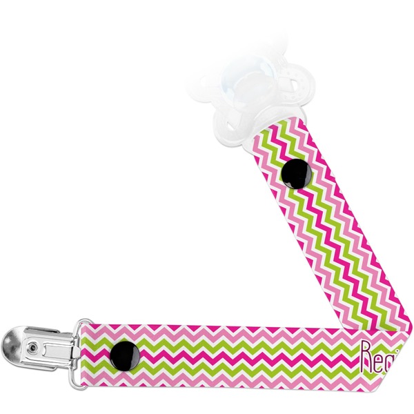 Custom Pink & Green Chevron Pacifier Clip (Personalized)