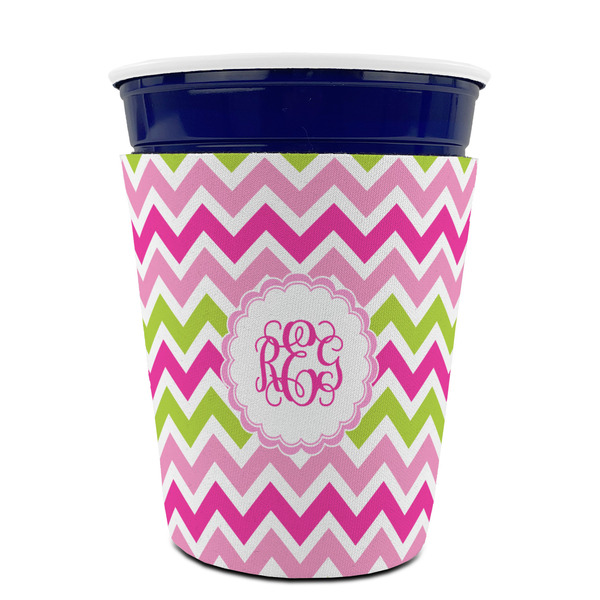 Pink & Green Chevron Party Cup Sleeves - without bottom - FRONT (on cup)