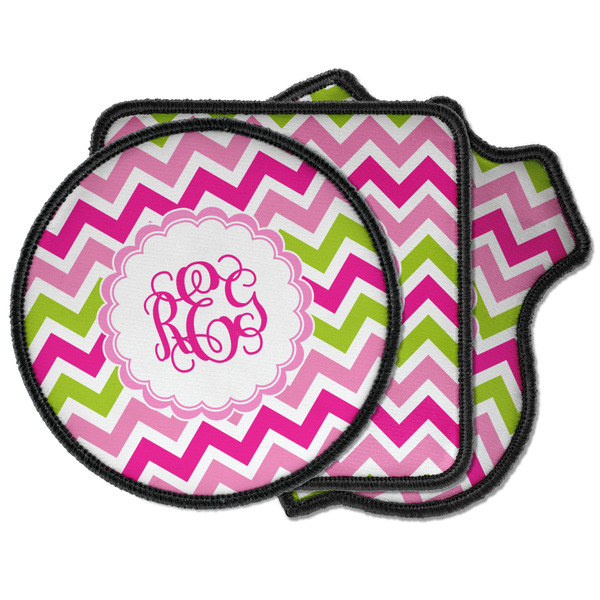 Custom Pink & Green Chevron Iron on Patches (Personalized)