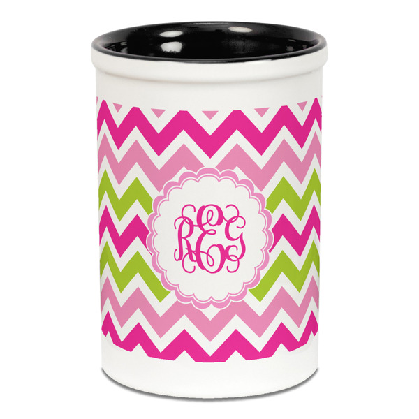Pink & Green Chevron Pencil Holder - Black