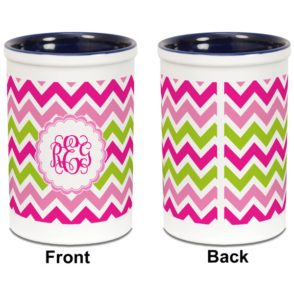 Pink & Green Chevron Pencil Holder - Blue - approval