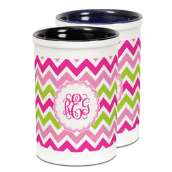 Pink & Green Chevron Ceramic Pencil Holder - Large