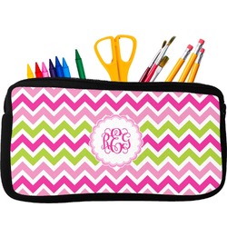 Pink & Green Chevron Neoprene Pencil Case (Personalized)