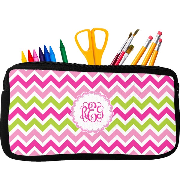 Custom Pink & Green Chevron Neoprene Pencil Case (Personalized)