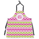 Pink & Green Chevron Apron Without Pockets w/ Monogram