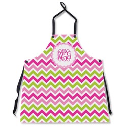 Pink & Green Chevron Apron Without Pockets w/ Monogram