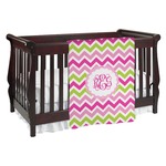 Pink & Green Chevron Baby Blanket (Double Sided) (Personalized)