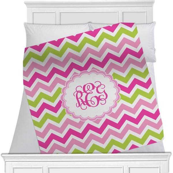 Custom Pink & Green Chevron Minky Blanket - Twin / Full - 80"x60" - Single Sided (Personalized)
