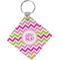 Pink & Green Chevron Diamond Plastic Keychain w/ Monogram