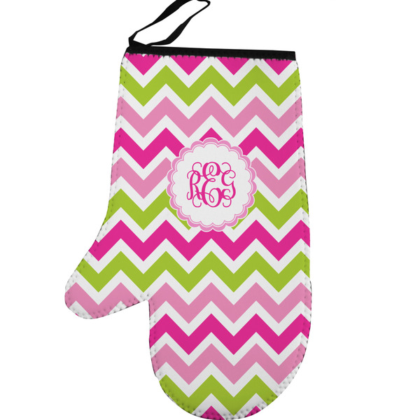Custom Pink & Green Chevron Left Oven Mitt (Personalized)