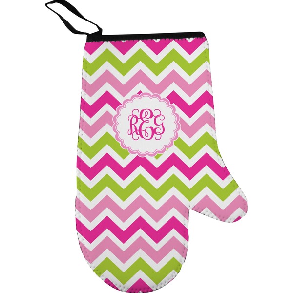 Custom Pink & Green Chevron Oven Mitt (Personalized)