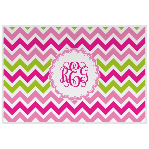 Custom Pink & Green Chevron Laminated Placemat w/ Monogram