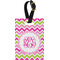 Pink & Green Chevron Plastic Luggage Tag - Rectangular w/ Monogram