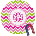 Pink & Green Chevron Round Fridge Magnet (Personalized)