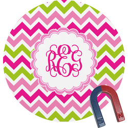 Pink & Green Chevron Round Fridge Magnet (Personalized)