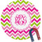 Pink & Green Chevron Round Fridge Magnet (Personalized)