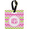 Pink & Green Chevron Plastic Luggage Tag - Square w/ Monogram