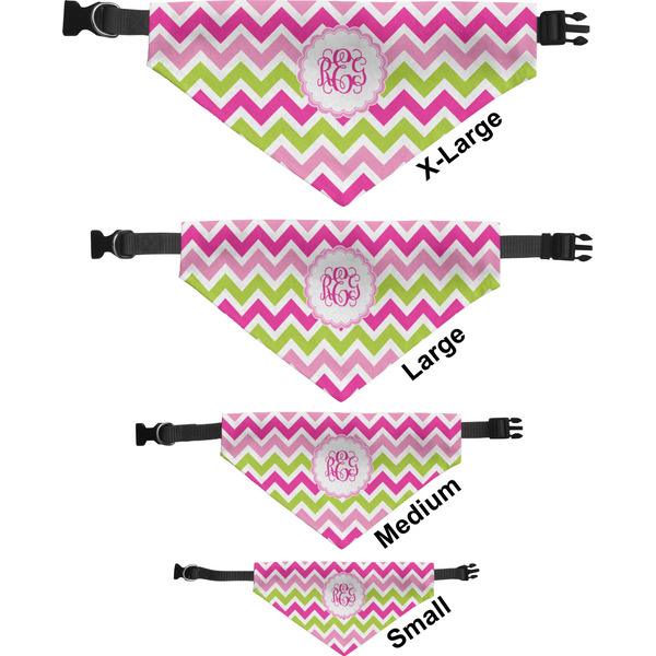 Pink & Green Chevron Pet Bandana Sizes